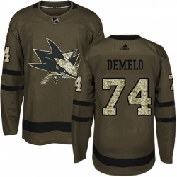 Youth Adidas San Jose Sharks 74 Dylan DeMelo Authentic Green Salute to Service NHL Jersey 