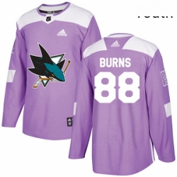 Youth Adidas San Jose Sharks 88 Brent Burns Authentic Purple Fights Cancer Practice NHL Jersey 
