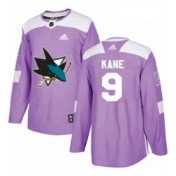 Youth Adidas San Jose Sharks 9 Evander Kane Authentic Purple Fights Cancer Practice NHL Jerse