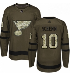 Mens Adidas St Louis Blues 10 Brayden Schenn Authentic Green Salute to Service NHL Jersey 