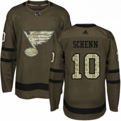Mens Adidas St Louis Blues 10 Brayden Schenn Authentic Green Salute to Service NHL Jersey 
