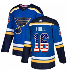 Mens Adidas St Louis Blues 16 Brett Hull Authentic Blue USA Flag Fashion NHL Jersey 