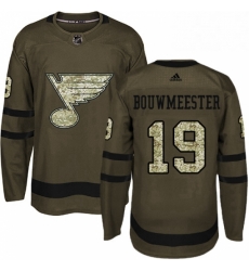 Mens Adidas St Louis Blues 19 Jay Bouwmeester Authentic Green Salute to Service NHL Jersey 