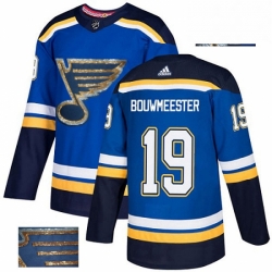 Mens Adidas St Louis Blues 19 Jay Bouwmeester Authentic Royal Blue Fashion Gold NHL Jersey 