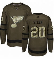 Mens Adidas St Louis Blues 20 Alexander Steen Authentic Green Salute to Service NHL Jersey 