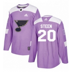 Mens Adidas St Louis Blues 20 Alexander Steen Authentic Purple Fights Cancer Practice NHL Jersey 