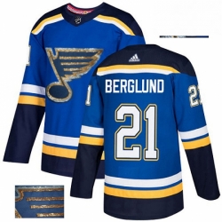 Mens Adidas St Louis Blues 21 Patrik Berglund Authentic Royal Blue Fashion Gold NHL Jersey 