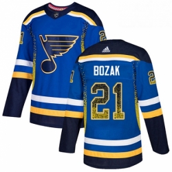 Mens Adidas St Louis Blues 21 Tyler Bozak Authentic Blue Drift Fashion NHL Jersey 