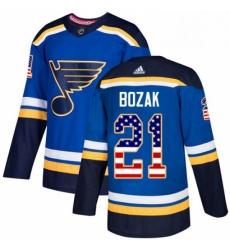 Mens Adidas St Louis Blues 21 Tyler Bozak Authentic Blue USA Flag Fashion NHL Jersey 