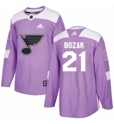 Mens Adidas St Louis Blues 21 Tyler Bozak Authentic Purple Fights Cancer Practice NHL Jersey 