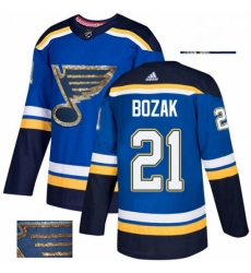 Mens Adidas St Louis Blues 21 Tyler Bozak Authentic Royal Blue Fashion Gold NHL Jersey 