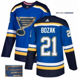 Mens Adidas St Louis Blues 21 Tyler Bozak Authentic Royal Blue Fashion Gold NHL Jersey 