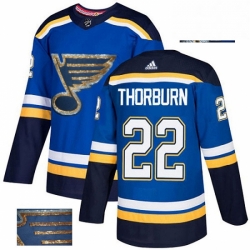 Mens Adidas St Louis Blues 22 Chris Thorburn Authentic Royal Blue Fashion Gold NHL Jersey 