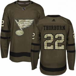 Mens Adidas St Louis Blues 22 Chris Thorburn Premier Green Salute to Service NHL Jersey 