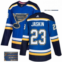 Mens Adidas St Louis Blues 23 Dmitrij Jaskin Authentic Royal Blue Fashion Gold NHL Jersey 