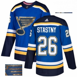 Mens Adidas St Louis Blues 26 Paul Stastny Authentic Royal Blue Fashion Gold NHL Jersey 