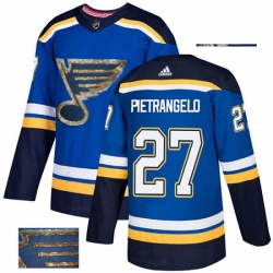 Mens Adidas St Louis Blues 27 Alex Pietrangelo Authentic Royal Blue Fashion Gold NHL Jersey 