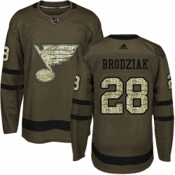 Mens Adidas St Louis Blues 28 Kyle Brodziak Authentic Green Salute to Service NHL Jersey 