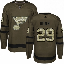 Mens Adidas St Louis Blues 29 Vince Dunn Authentic Green Salute to Service NHL Jersey 