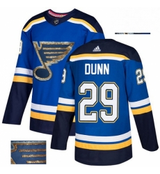 Mens Adidas St Louis Blues 29 Vince Dunn Authentic Royal Blue Fashion Gold NHL Jersey 