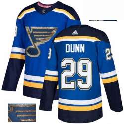 Mens Adidas St Louis Blues 29 Vince Dunn Authentic Royal Blue Fashion Gold NHL Jersey 