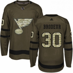 Mens Adidas St Louis Blues 30 Martin Brodeur Authentic Green Salute to Service NHL Jersey 