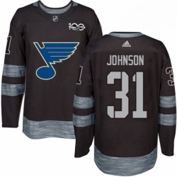 Mens Adidas St Louis Blues 31 Chad Johnson Authentic Black 1917 2017 100th Anniversary NHL Jersey 