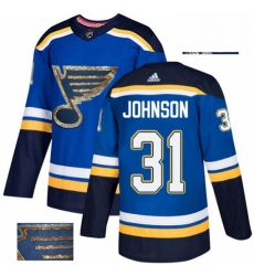 Mens Adidas St Louis Blues 31 Chad Johnson Authentic Royal Blue Fashion Gold NHL Jersey 