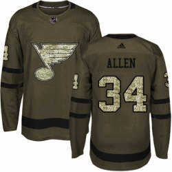 Mens Adidas St Louis Blues 34 Jake Allen Premier Green Salute to Service NHL Jersey 