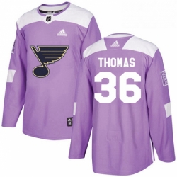 Mens Adidas St Louis Blues 36 Robert Thomas Authentic Purple Fights Cancer Practice NHL Jersey 