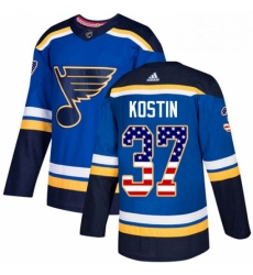 Mens Adidas St Louis Blues 37 Klim Kostin Authentic Blue USA Flag Fashion NHL Jersey 