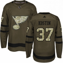 Mens Adidas St Louis Blues 37 Klim Kostin Authentic Green Salute to Service NHL Jersey 