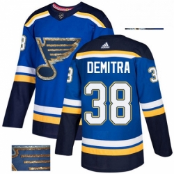 Mens Adidas St Louis Blues 38 Pavol Demitra Authentic Royal Blue Fashion Gold NHL Jersey 