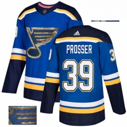 Mens Adidas St Louis Blues 39 Nate Prosser Authentic Royal Blue Fashion Gold NHL Jersey 