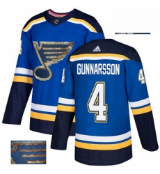 Mens Adidas St Louis Blues 4 Carl Gunnarsson Authentic Royal Blue Fashion Gold NHL Jersey 