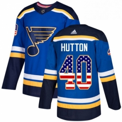 Mens Adidas St Louis Blues 40 Carter Hutton Authentic Blue USA Flag Fashion NHL Jersey 