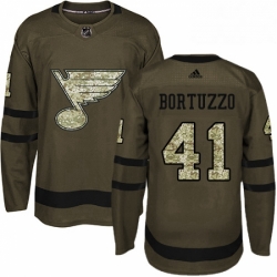 Mens Adidas St Louis Blues 41 Robert Bortuzzo Authentic Green Salute to Service NHL Jersey 