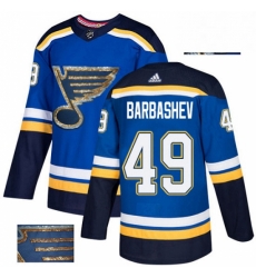 Mens Adidas St Louis Blues 49 Ivan Barbashev Authentic Royal Blue Fashion Gold NHL Jersey 