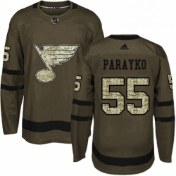 Mens Adidas St Louis Blues 55 Colton Parayko Authentic Green Salute to Service NHL Jersey 
