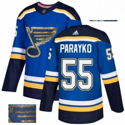 Mens Adidas St Louis Blues 55 Colton Parayko Authentic Royal Blue Fashion Gold NHL Jersey 
