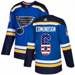 Mens Adidas St Louis Blues 6 Joel Edmundson Authentic Blue USA Flag Fashion NHL Jersey 