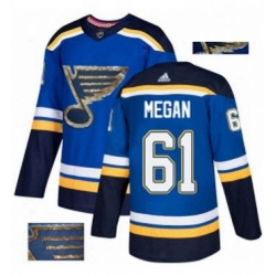 Mens Adidas St Louis Blues 61 Wade Megan Authentic Royal Blue Fashion Gold NHL Jersey 