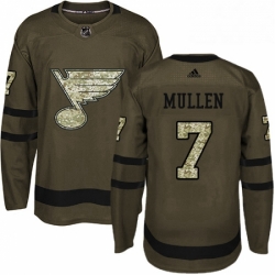 Mens Adidas St Louis Blues 7 Joe Mullen Authentic Green Salute to Service NHL Jersey 