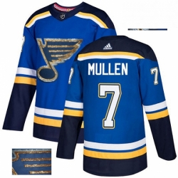 Mens Adidas St Louis Blues 7 Joe Mullen Authentic Royal Blue Fashion Gold NHL Jersey 