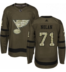 Mens Adidas St Louis Blues 71 Jordan Nolan Authentic Green Salute to Service NHL Jersey 