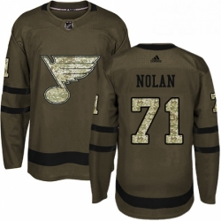 Mens Adidas St Louis Blues 71 Jordan Nolan Authentic Green Salute to Service NHL Jersey 