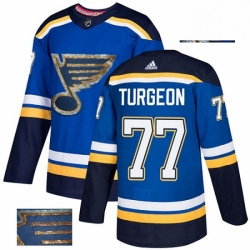 Mens Adidas St Louis Blues 77 Pierre Turgeon Authentic Royal Blue Fashion Gold NHL Jersey 