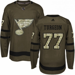 Mens Adidas St Louis Blues 77 Pierre Turgeon Premier Green Salute to Service NHL Jersey 