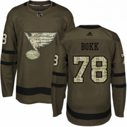 Mens Adidas St Louis Blues 78 Dominik Bokk Authentic Green Salute to Service NHL Jersey 