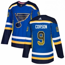 Mens Adidas St Louis Blues 9 Shayne Corson Authentic Blue Drift Fashion NHL Jersey 